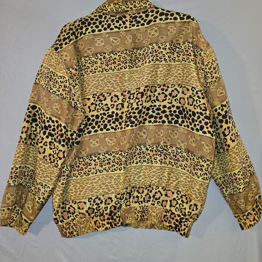 Fu Da International Bomber Jacket M Womens Gold Silk Leopard Tribal Vintage 90s - Picture 5 of 5